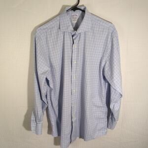 Brooks Brothers 16.5 33 Slim Fit Shirt Mens Blue Check Egyptian Cotton USA Italy